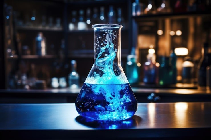Glowing blue laboratory flask |Titanium Dash